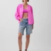 Chemise oversize sans col en gaze de coton