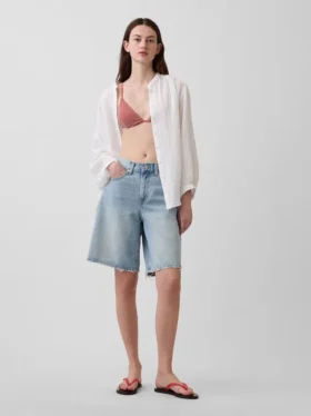 Chemise oversize sans col en gaze de coton