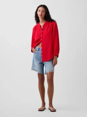 Chemise oversize sans col en gaze de coton