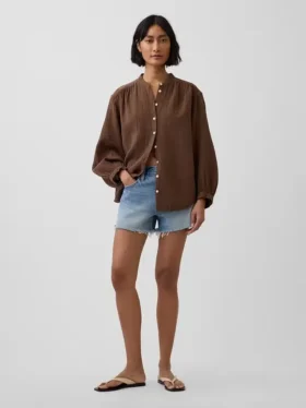 Chemise oversize sans col en gaze de coton
