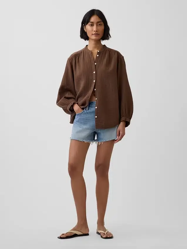 Chemise oversize sans col en gaze de coton