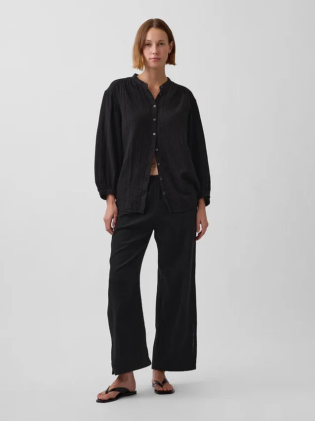 Chemise oversize sans col en gaze de coton