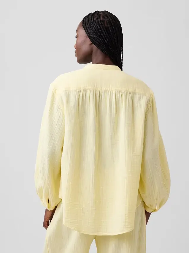 Chemise oversize sans col en gaze de coton