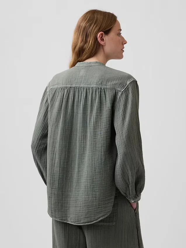 Chemise oversize sans col en gaze de coton
