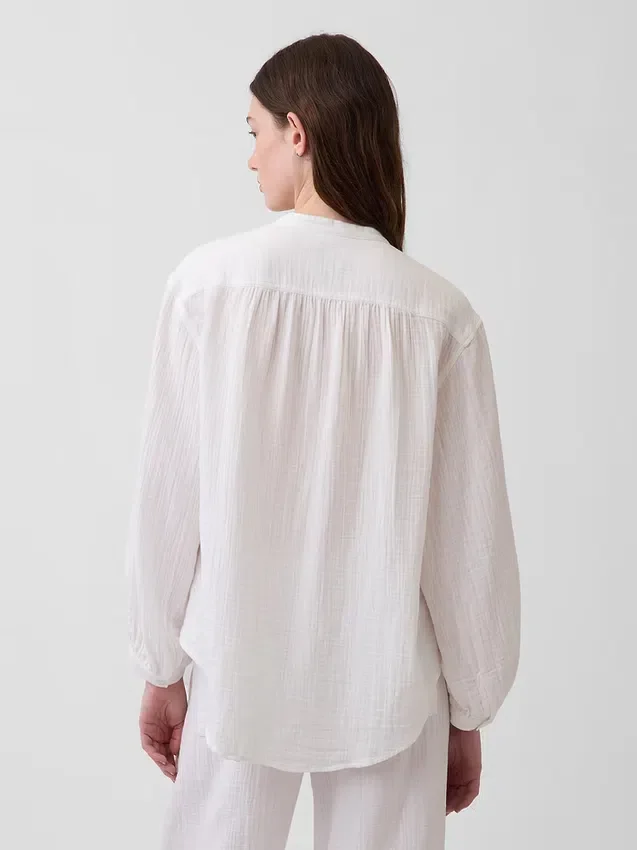 Chemise oversize sans col en gaze de coton