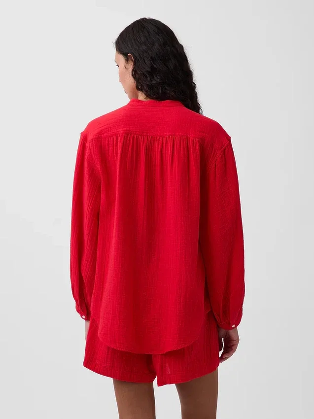 Chemise oversize sans col en gaze de coton