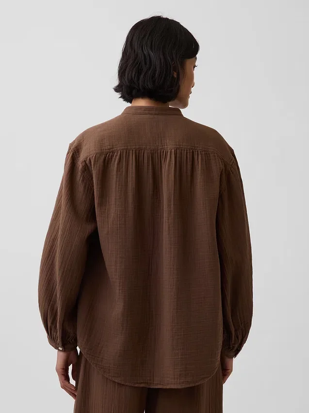 Chemise oversize sans col en gaze de coton
