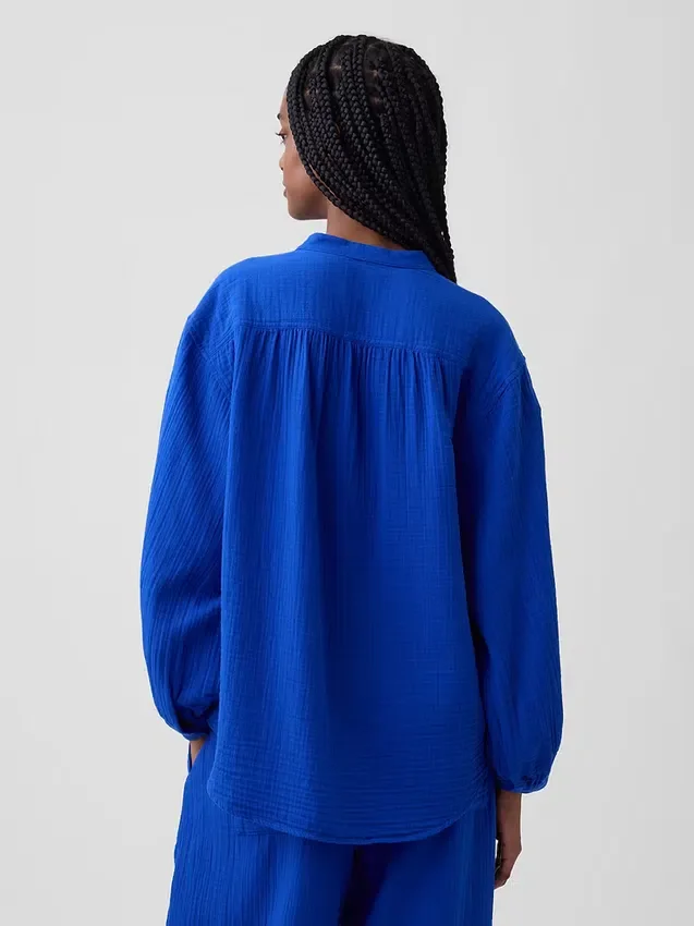 Chemise oversize sans col en gaze de coton
