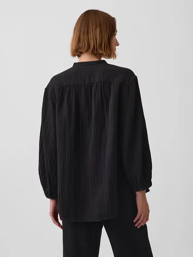 Chemise oversize sans col en gaze de coton