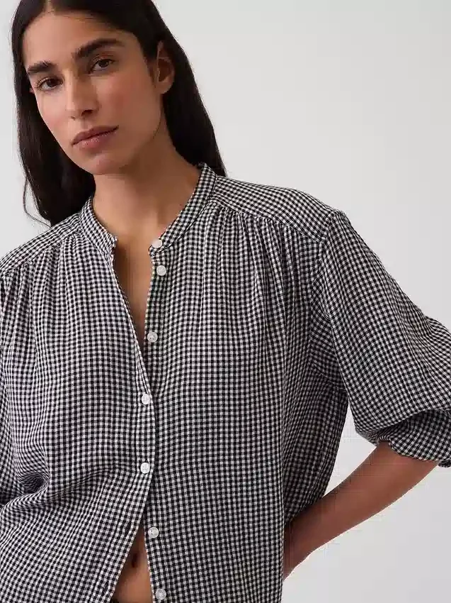 Chemise oversize sans col en gaze de coton