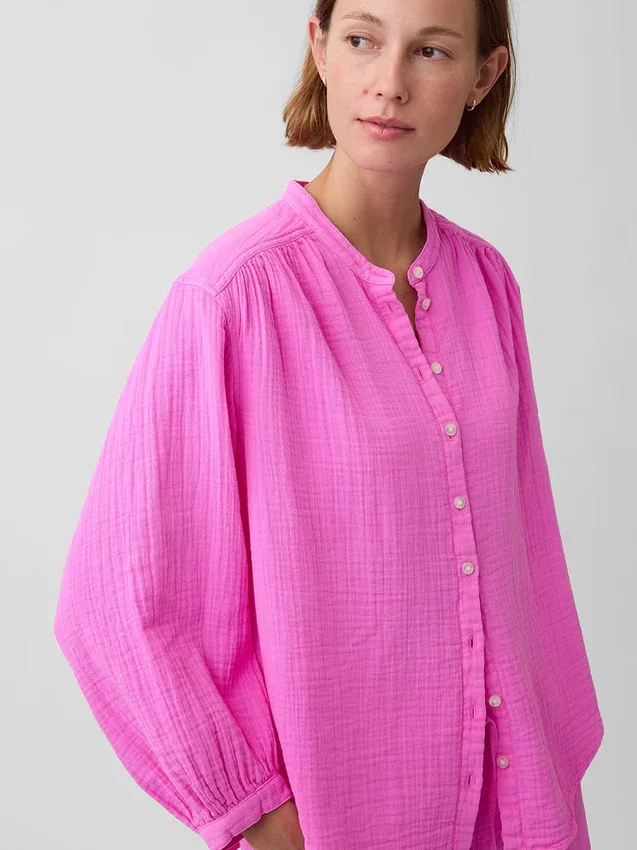 Chemise oversize sans col en gaze de coton