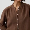 Chemise oversize sans col en gaze de coton