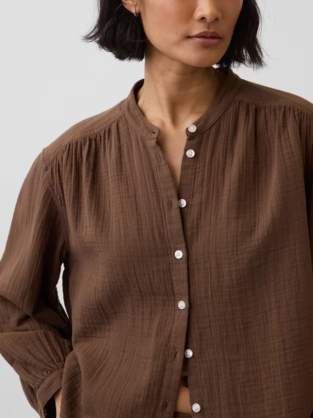 Chemise oversize sans col en gaze de coton