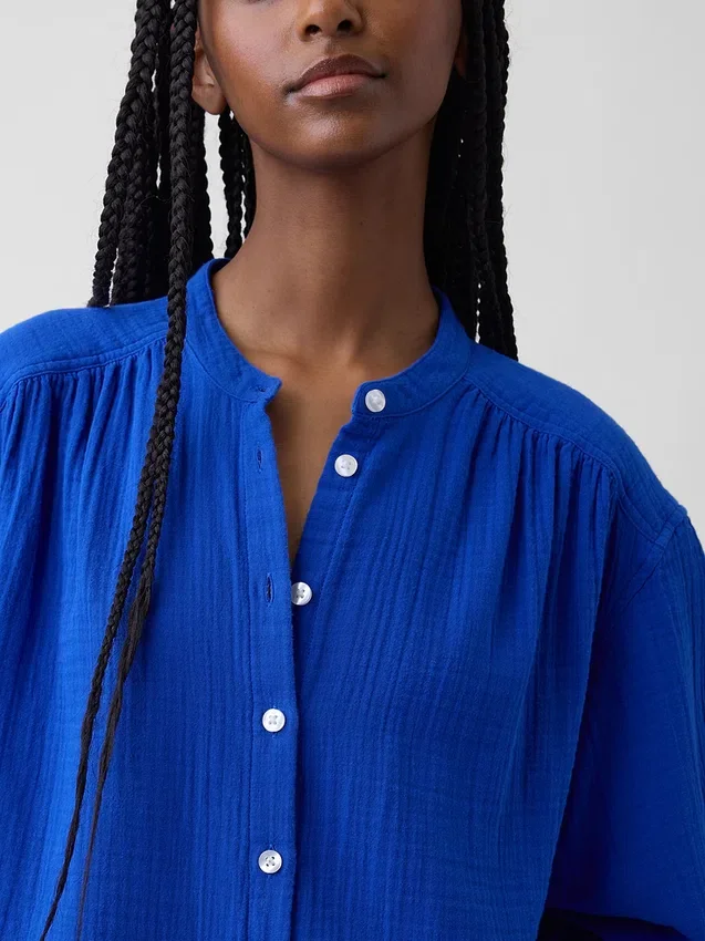 Chemise oversize sans col en gaze de coton
