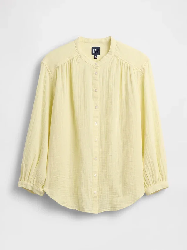 Chemise oversize sans col en gaze de coton