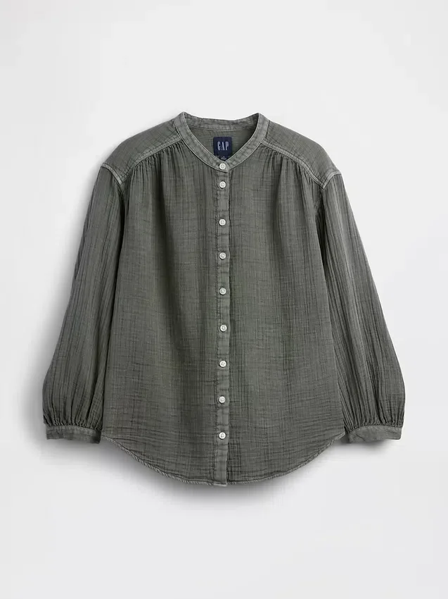 Chemise oversize sans col en gaze de coton