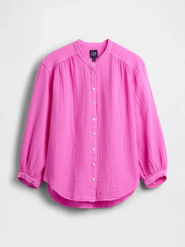 Chemise oversize sans col en gaze de coton