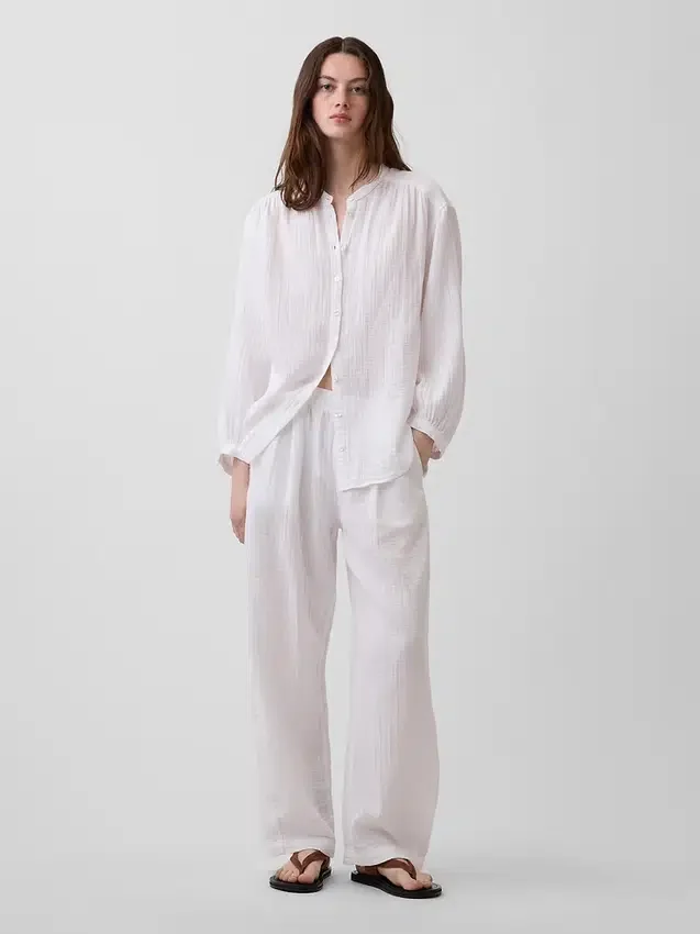 Chemise oversize sans col en gaze de coton