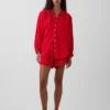 Chemise oversize sans col en gaze de coton