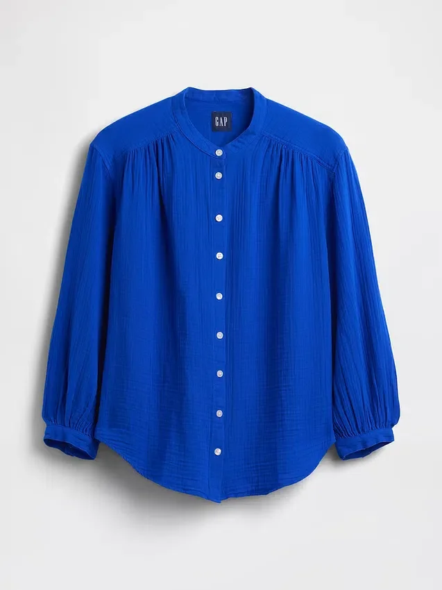 Chemise oversize sans col en gaze de coton