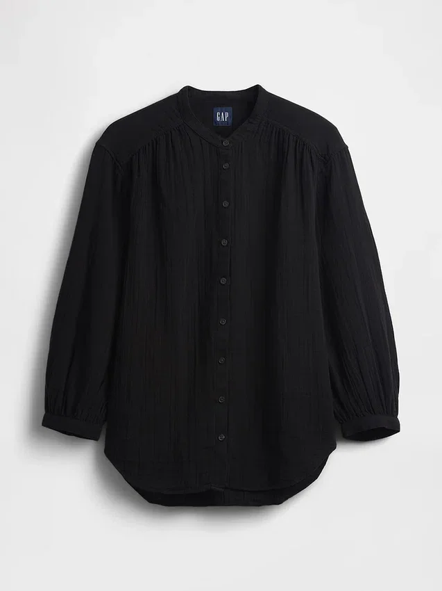 Chemise oversize sans col en gaze de coton