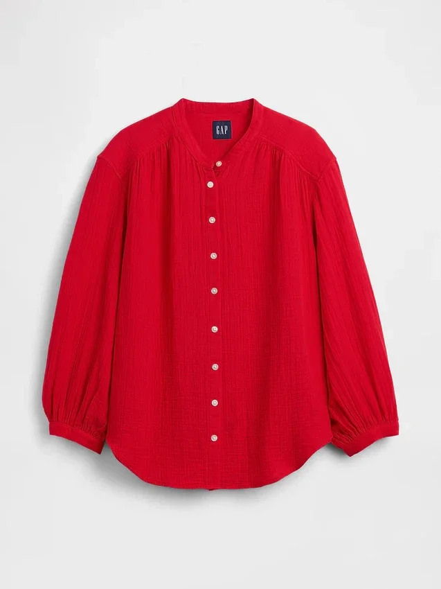 Chemise oversize sans col en gaze de coton