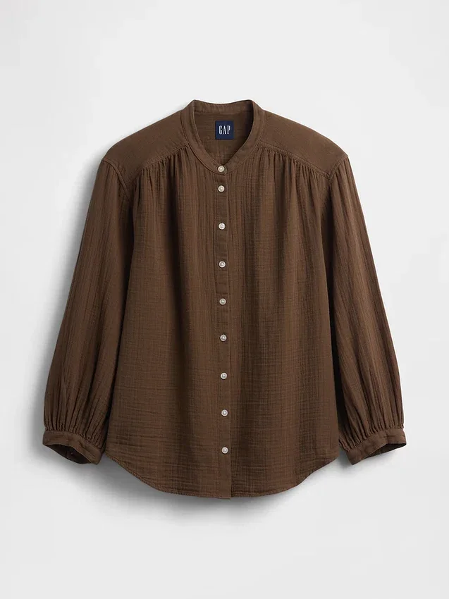 Chemise oversize sans col en gaze de coton