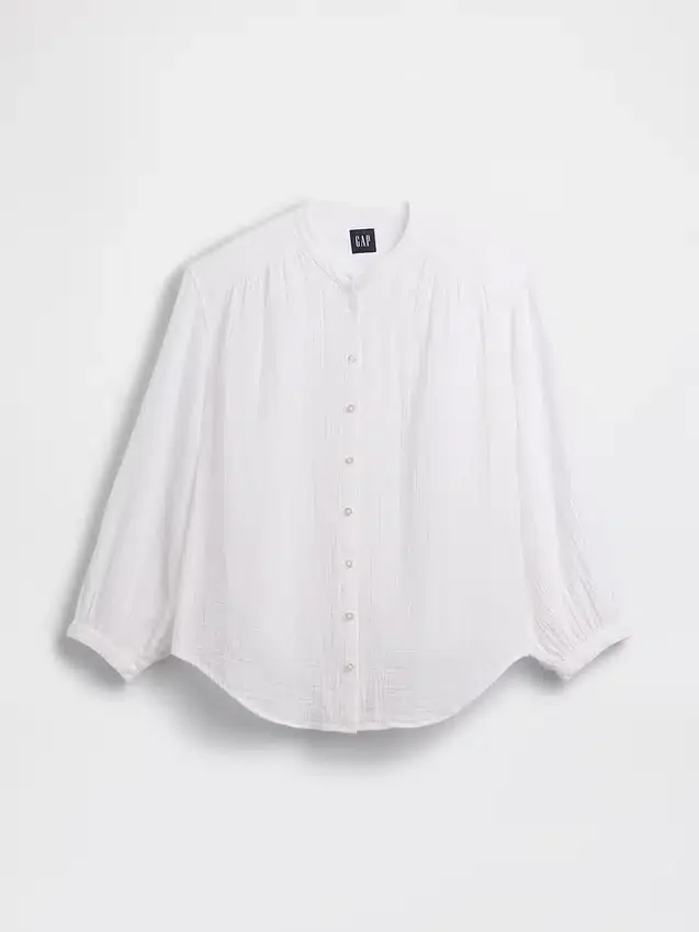 Chemise oversize sans col en gaze de coton