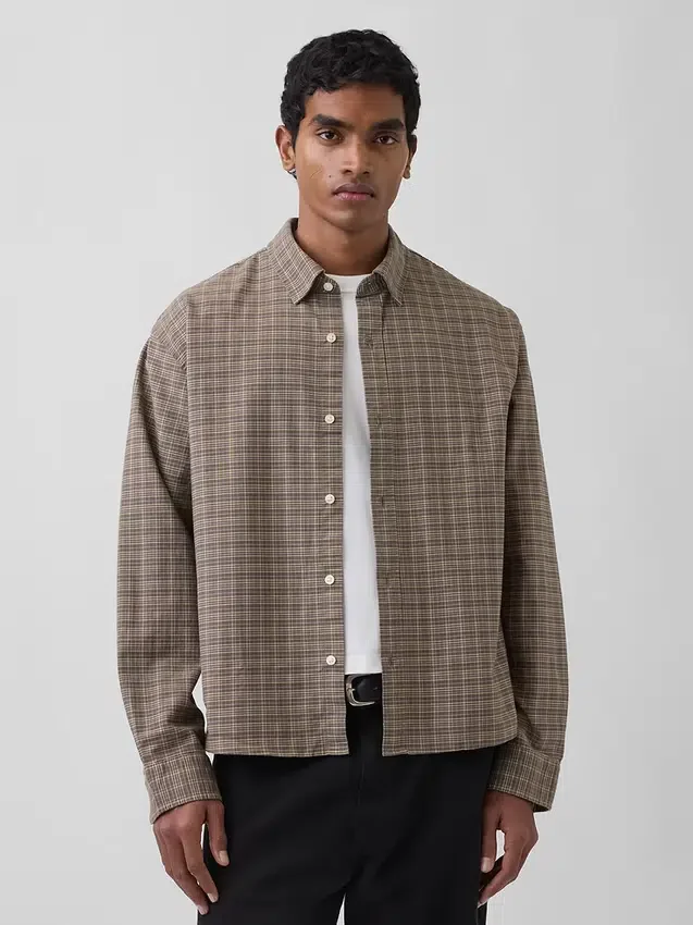 Chemise Oxford ample et courte à ourlet droit