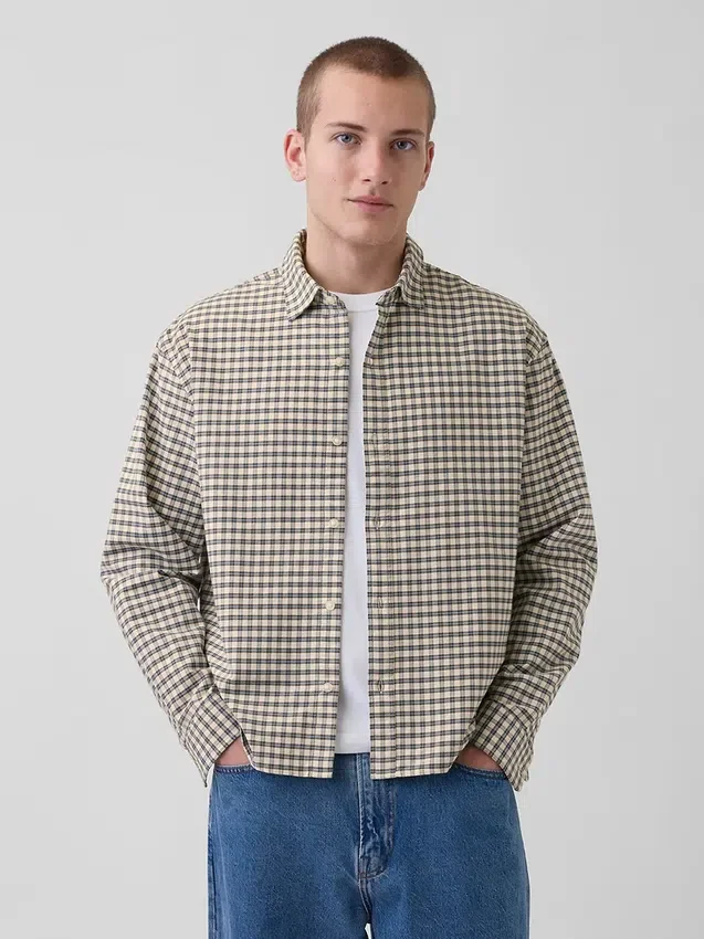 Chemise Oxford ample et courte à ourlet droit