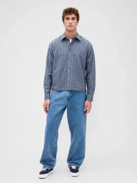 Chemise Oxford ample et courte à ourlet droit