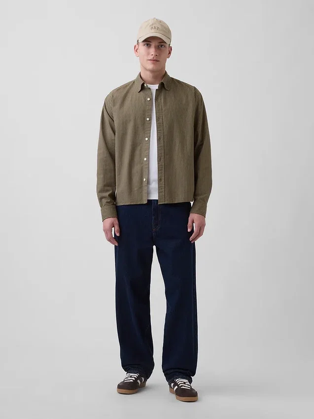 Chemise Oxford ample et courte à ourlet droit
