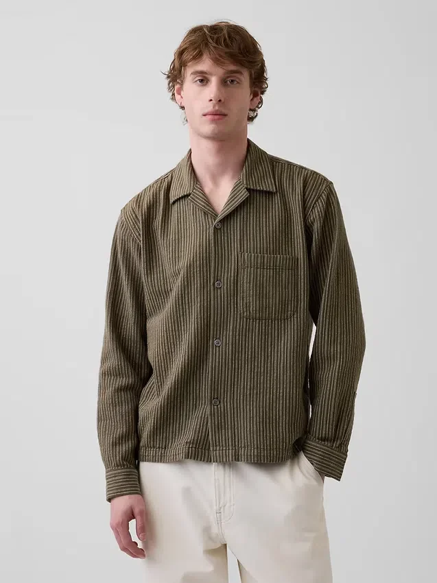 Chemise à rayures Dobby, coupe décontractée et ourlet droit