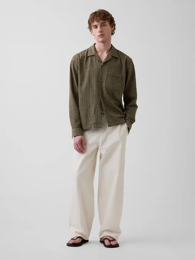 Chemise à rayures Dobby, coupe décontractée et ourlet droit
