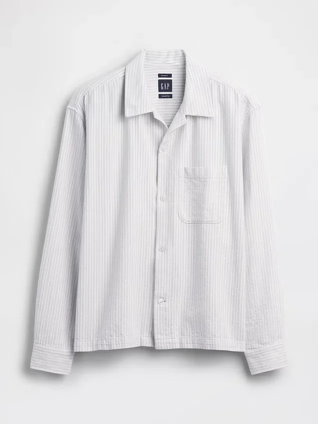 Chemise à rayures Dobby, coupe décontractée et ourlet droit