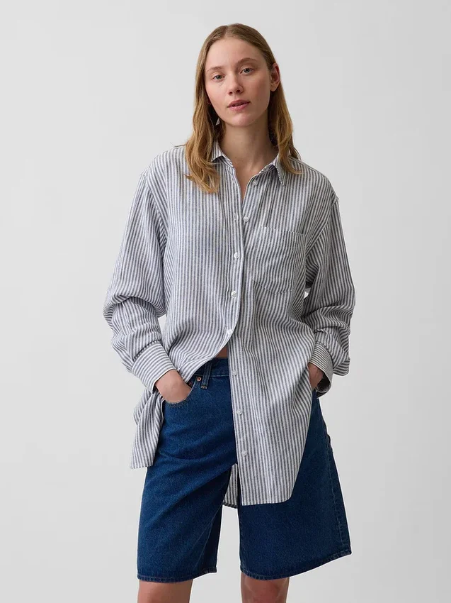 Chemise tunique oversize en mélange de lin