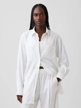 Chemise tunique oversize en mélange de lin