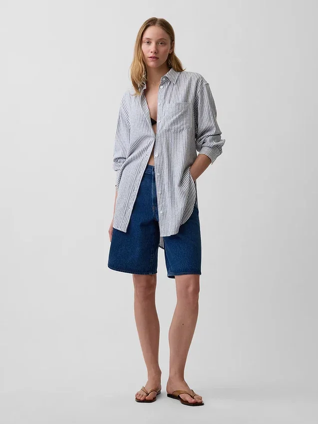 Chemise tunique oversize en mélange de lin