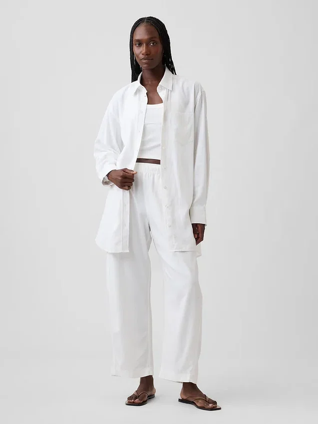 Chemise tunique oversize en mélange de lin