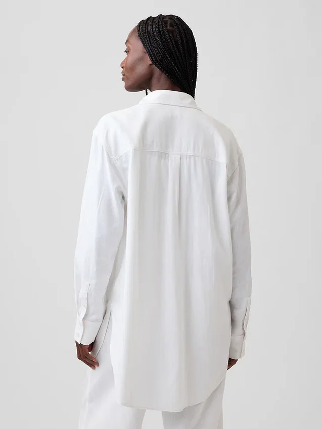 Chemise tunique oversize en mélange de lin