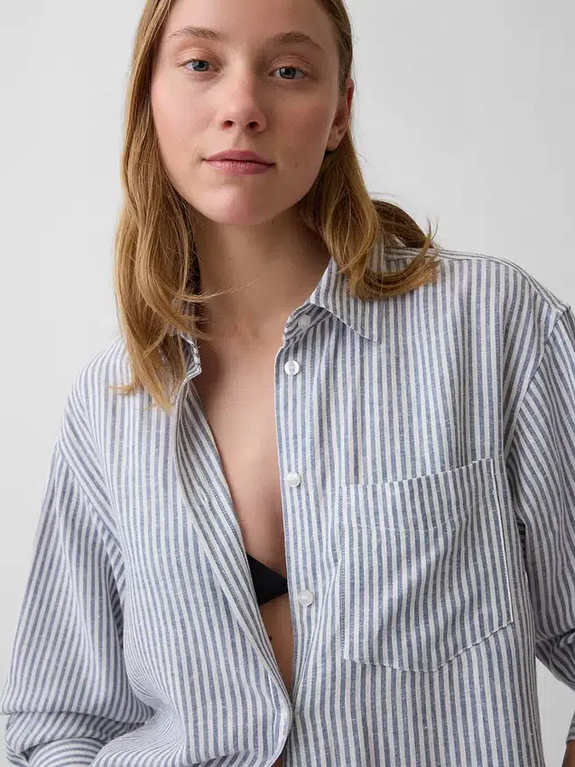 Chemise tunique oversize en mélange de lin