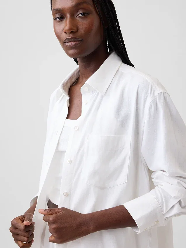 Chemise tunique oversize en mélange de lin