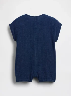 Combinaison courte en denim et gaze de coton pour bébé