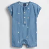 Combinaison courte en denim pour bébé avec ours Brannan brodé