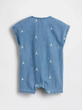Combinaison courte en denim pour bébé avec ours Brannan brodé