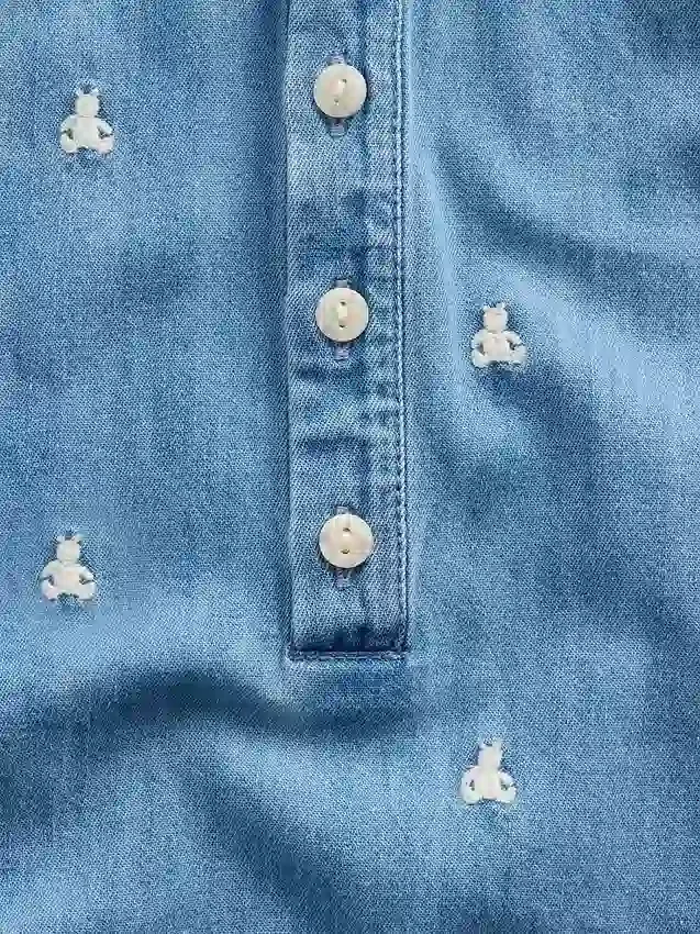 Combinaison courte en denim pour bébé avec ours Brannan brodé