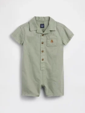 Combinaison courte en denim pour bébé avec poche