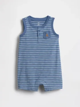 Combinaison courte Henley en coton bio pour bébé