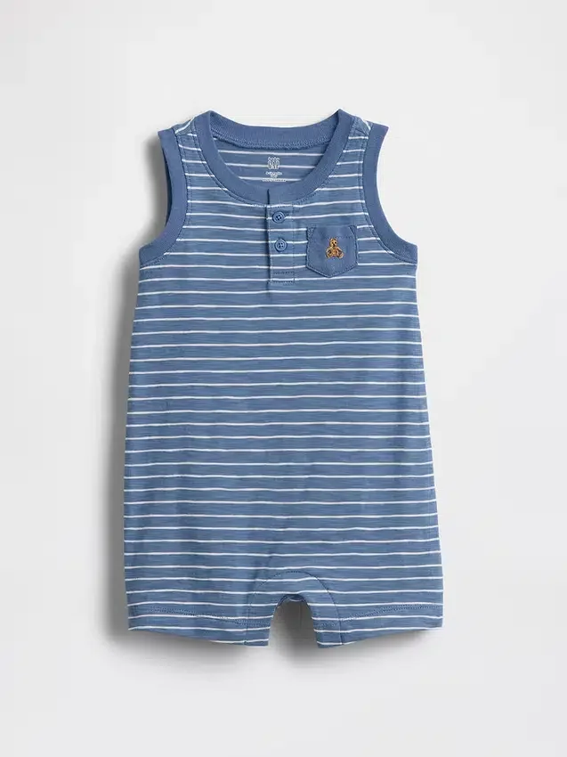 Combinaison courte Henley en coton bio pour bébé