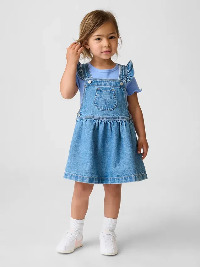 Combinaison-jupe en denim à poche « Bear » pour Bébé & Enfant